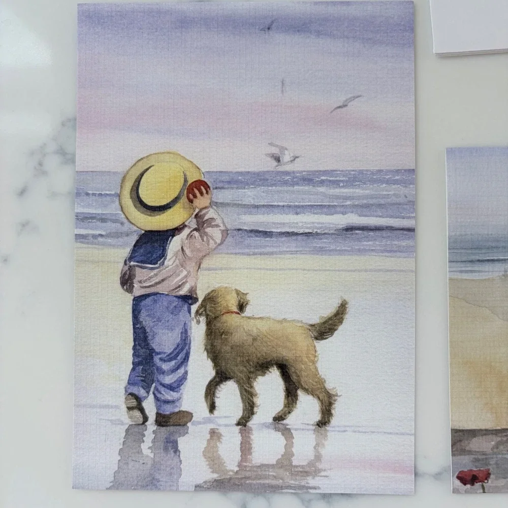 Vintage AHAF Whittaker Watercolor Greeting Cards Set Seaside Coastal 3 Pack